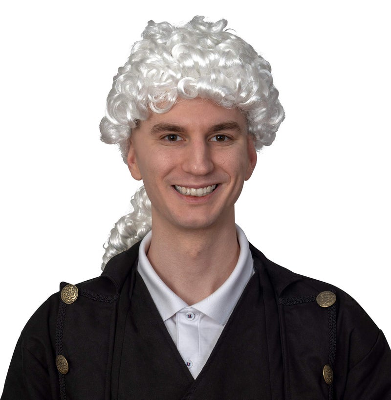 Skeleteen George Washington White Rubber Wig - Historical Colonial Powdered Wig with Ponytail Costume Accessory for Adults and Children - Image 3